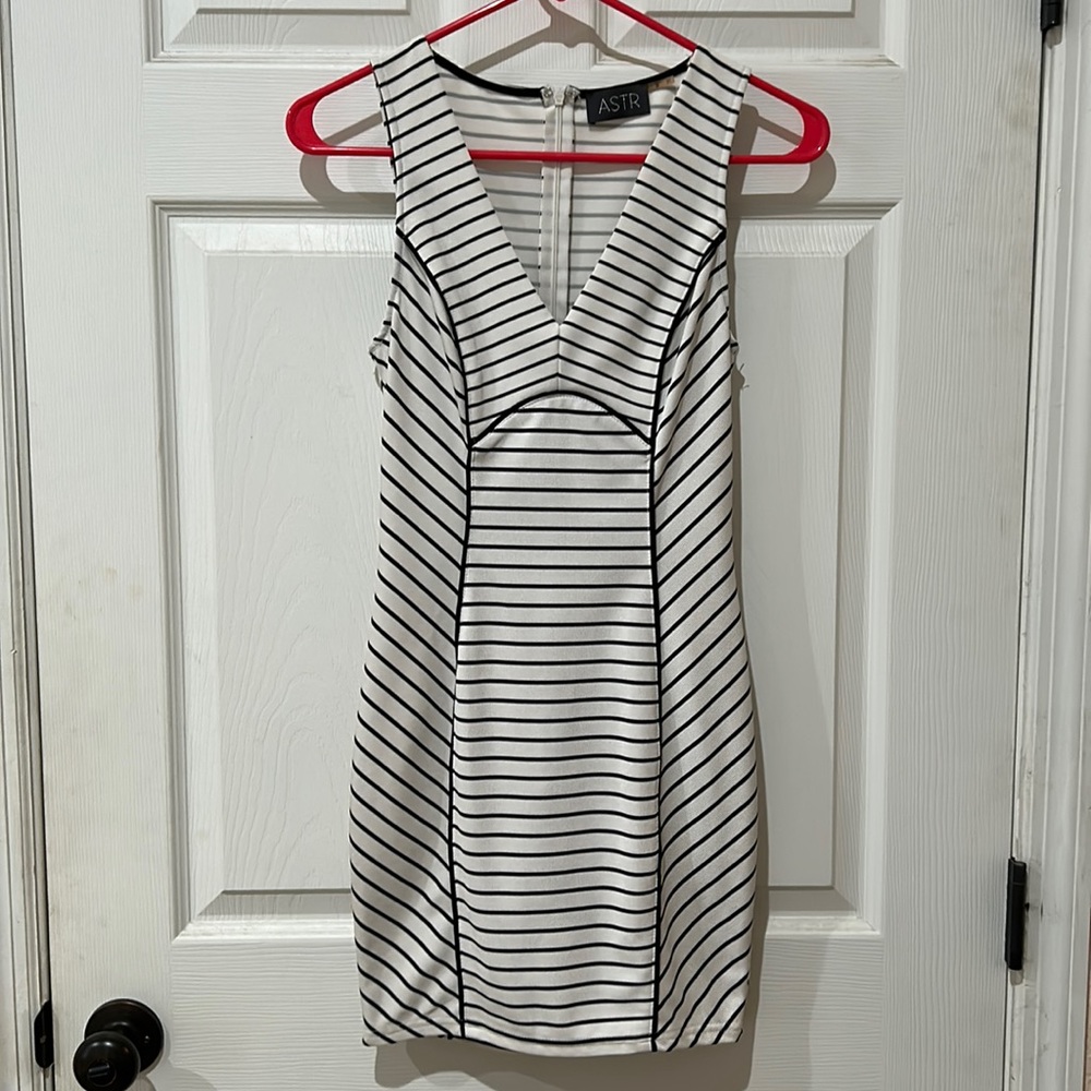 Black and white striped sleeveless dress